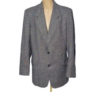 Vintage Pioneer Wear Blazer Mens 42L Blue Western Suede Elbow Patch Wool USA 90s